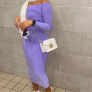 ESSENCE SOLID PURPLE MIDI DRESS
